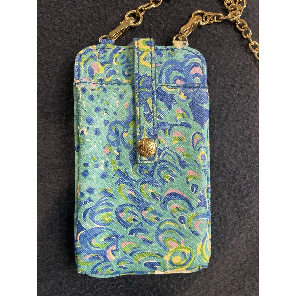Lilly Pulitzer Phone Crossbody ID Chain Purse Turquoise Green Pattern Cute
